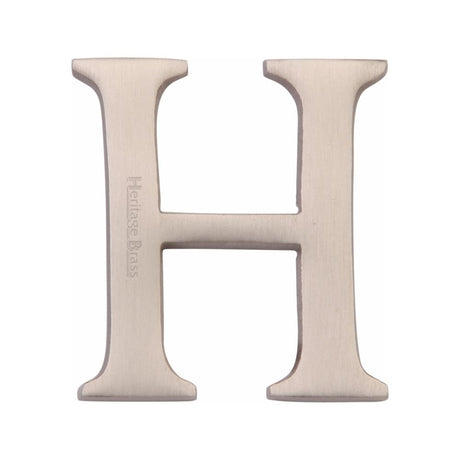 This is an image of a Heritage Brass - Alphabet H Pin Fix 51mm (2") Satin Nickel Finish, c1565-2-h-sn that is available to order from Trade Door Handles in Kendal.