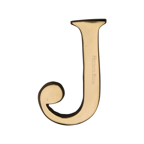 This is an image of a Heritage Brass - Alphabet J Pin Fix 51mm (2") Polished Brass Finish, c1565-2-j-pb that is available to order from Trade Door Handles in Kendal.