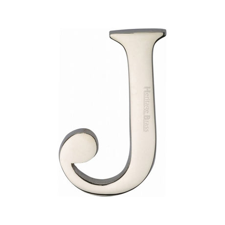 This is an image of a Heritage Brass - Alphabet J Pin Fix 51mm (2") Polished Nickel Finish, c1565-2-j-pnf that is available to order from Trade Door Handles in Kendal.