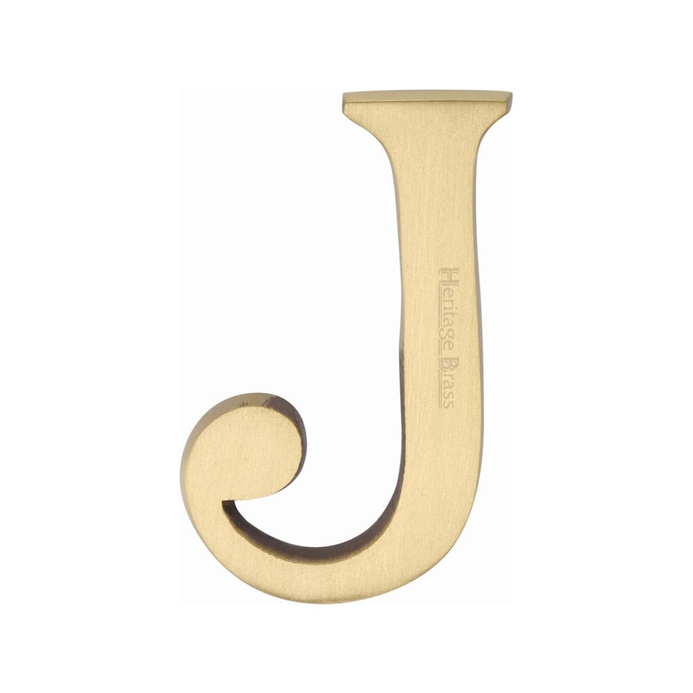 This is an image of a Heritage Brass - Alphabet J Pin Fix 51mm (2") Satin Brass Finish, c1565-2-j-sb that is available to order from Trade Door Handles in Kendal.