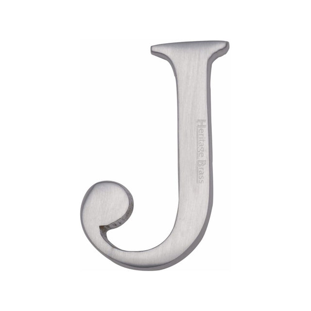 This is an image of a Heritage Brass - Alphabet J Pin Fix 51mm (2") Satin Chrome Finish, c1565-2-j-sc that is available to order from Trade Door Handles in Kendal.