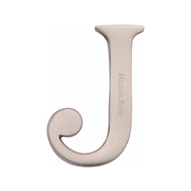 This is an image of a Heritage Brass - Alphabet J Pin Fix 51mm (2") Satin Nickel Finish, c1565-2-j-sn that is available to order from Trade Door Handles in Kendal.