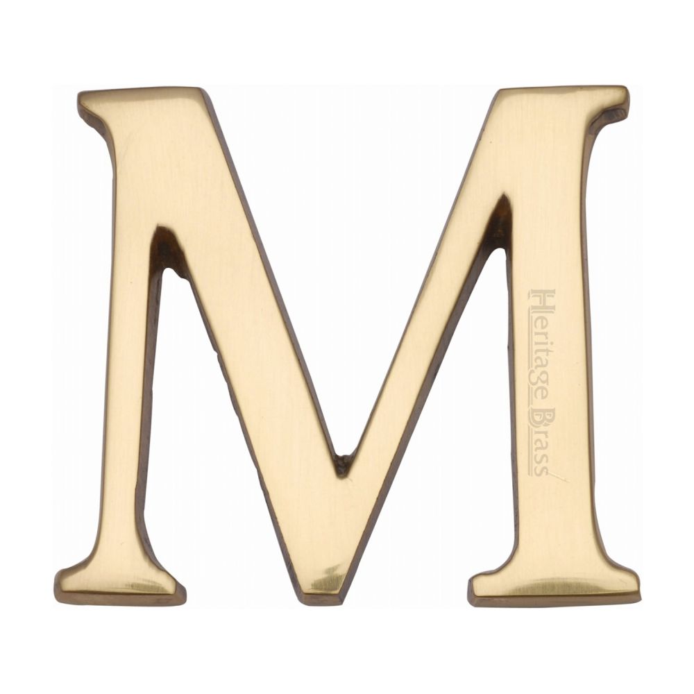 This is an image of a Heritage Brass - Alphabet M Pin Fix 51mm (2") Polished Brass Finish, c1565-2-m-pb that is available to order from Trade Door Handles in Kendal.