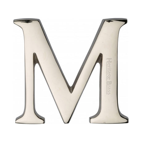 This is an image of a Heritage Brass - Alphabet M Pin Fix 51mm (2") Polished Nickel Finish, c1565-2-m-pnf that is available to order from Trade Door Handles in Kendal.