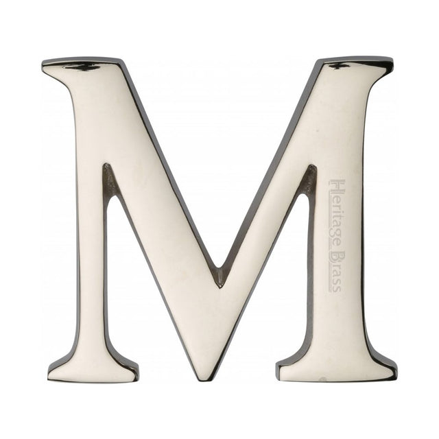 This is an image of a Heritage Brass - Alphabet M Pin Fix 51mm (2") Polished Nickel Finish, c1565-2-m-pnf that is available to order from Trade Door Handles in Kendal.