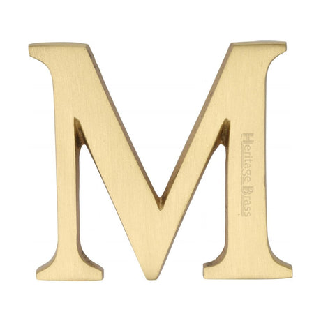 This is an image of a Heritage Brass - Alphabet M Pin Fix 51mm (2") Satin Brass Finish, c1565-2-m-sb that is available to order from Trade Door Handles in Kendal.