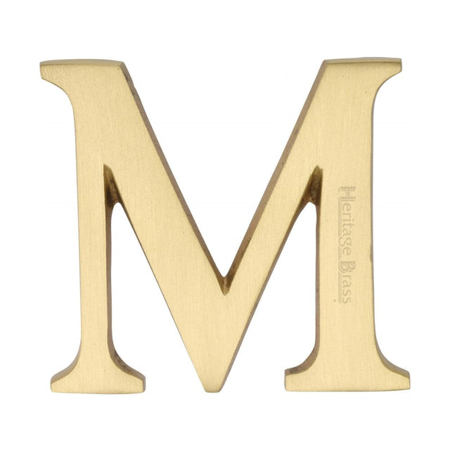 This is an image of a Heritage Brass - Alphabet M Pin Fix 51mm (2") Satin Brass Finish, c1565-2-m-sb that is available to order from Trade Door Handles in Kendal.