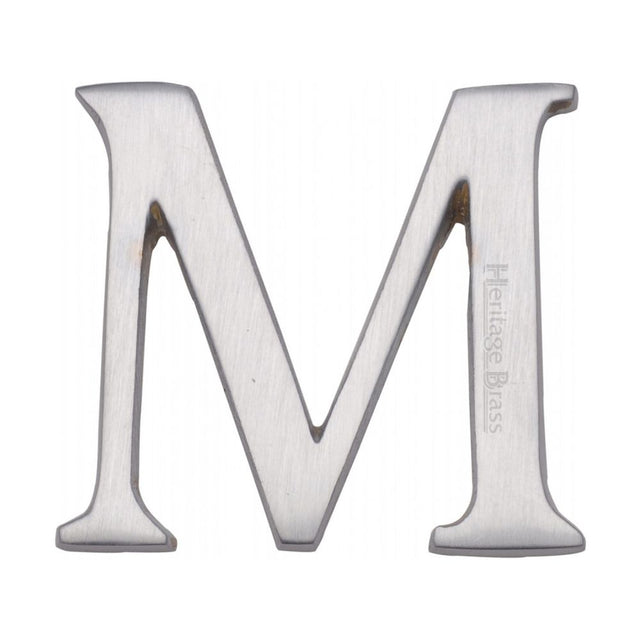 This is an image of a Heritage Brass - Alphabet M Pin Fix 51mm (2") Satin Chrome Finish, c1565-2-m-sc that is available to order from Trade Door Handles in Kendal.