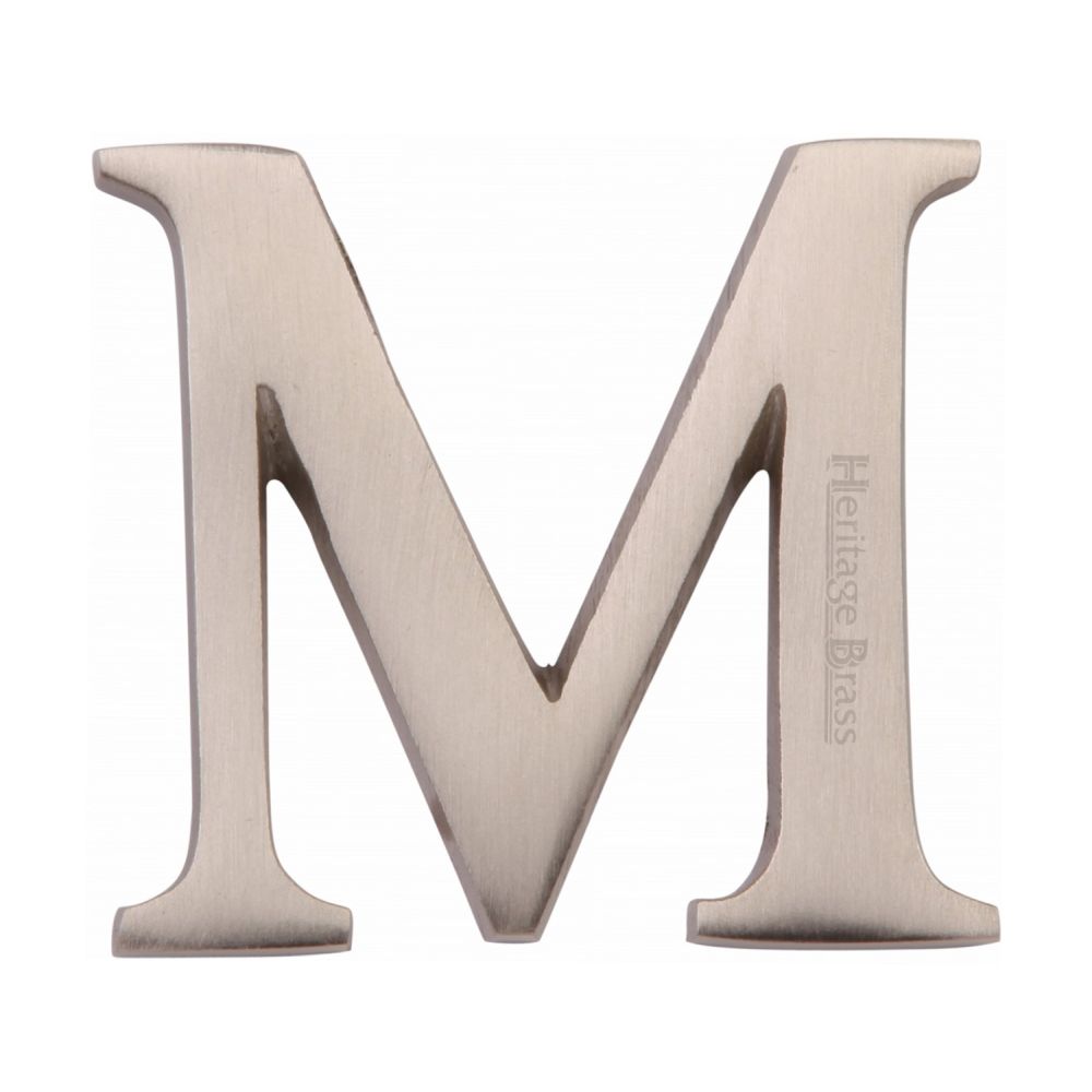 This is an image of a Heritage Brass - Alphabet M Pin Fix 51mm (2") Satin Nickel Finish, c1565-2-m-sn that is available to order from Trade Door Handles in Kendal.