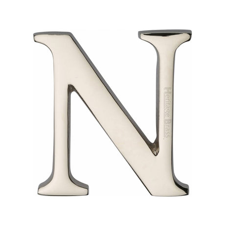 This is an image of a Heritage Brass - Alphabet N Pin Fix 51mm (2") Polished Nickel Finish, c1565-2-n-pnf that is available to order from Trade Door Handles in Kendal.