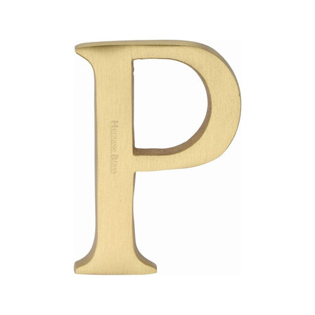 This is an image of a Heritage Brass - Alphabet P Pin Fix 51mm (2") Satin Brass Finish, c1565-2-p-sb that is available to order from Trade Door Handles in Kendal.