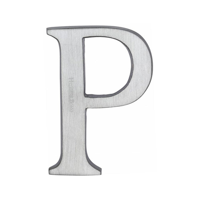 This is an image of a Heritage Brass - Alphabet P Pin Fix 51mm (2") Satin Chrome Finish, c1565-2-p-sc that is available to order from Trade Door Handles in Kendal.