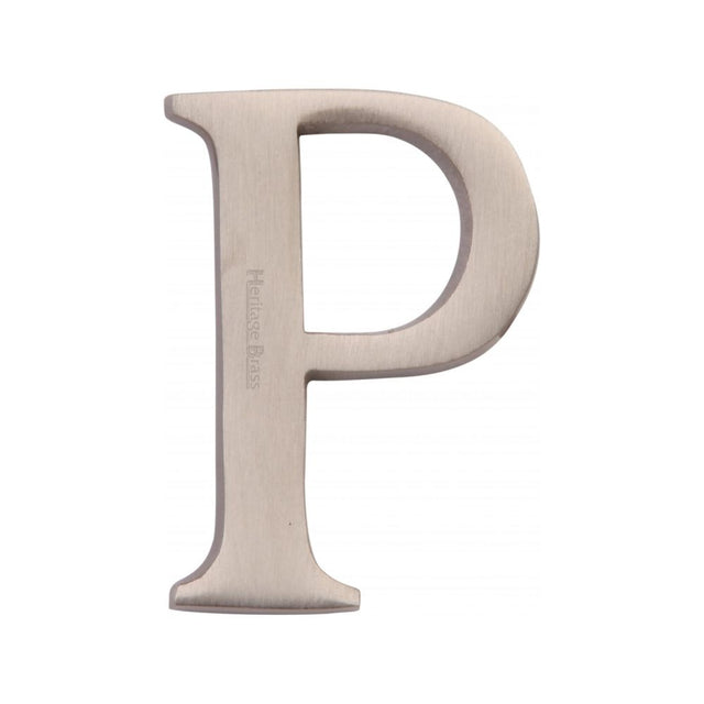 This is an image of a Heritage Brass - Alphabet P Pin Fix 51mm (2") Satin Nickel Finish, c1565-2-p-sn that is available to order from Trade Door Handles in Kendal.