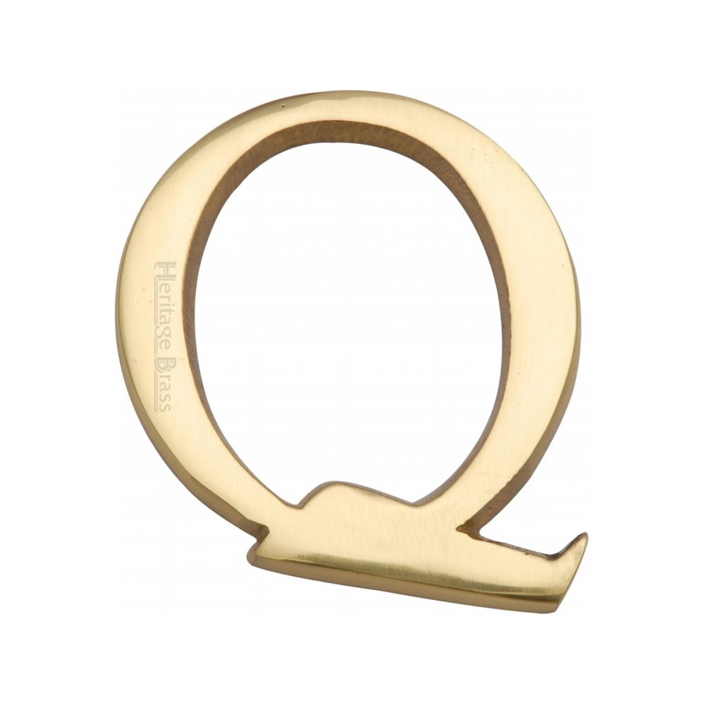 This is an image of a Heritage Brass - Alphabet Q Pin Fix 51mm (2") Polished Brass Finish, c1565-2-q-pb that is available to order from Trade Door Handles in Kendal.