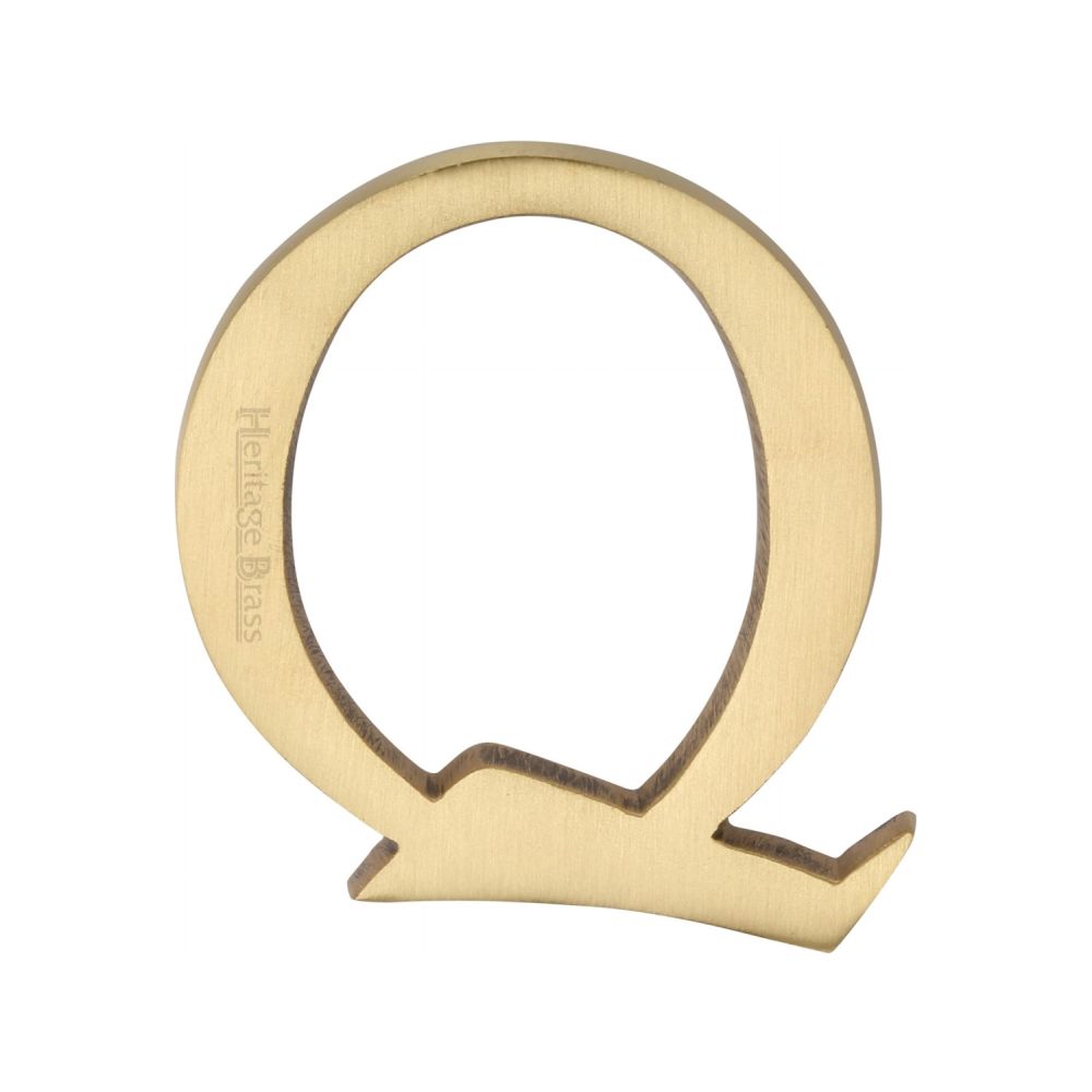 This is an image of a Heritage Brass - Alphabet Q Pin Fix 51mm (2") Satin Brass Finish, c1565-2-q-sb that is available to order from Trade Door Handles in Kendal.