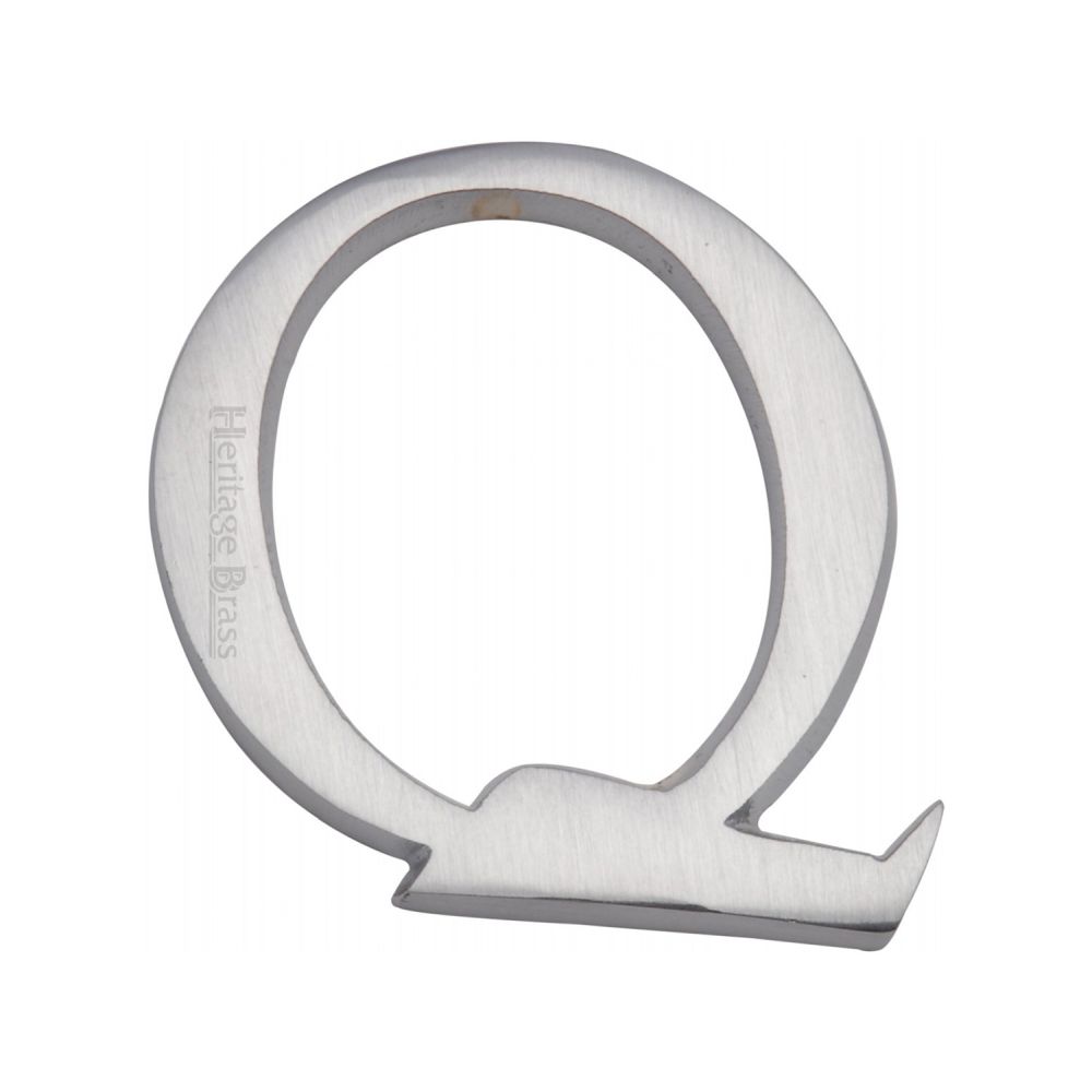 This is an image of a Heritage Brass - Alphabet Q Pin Fix 51mm (2") Satin Chrome Finish, c1565-2-q-sc that is available to order from Trade Door Handles in Kendal.