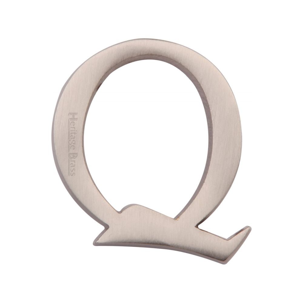 This is an image of a Heritage Brass - Alphabet Q Pin Fix 51mm (2") Satin Nickel Finish, c1565-2-q-sn that is available to order from Trade Door Handles in Kendal.