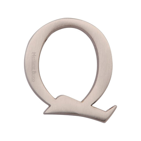 This is an image of a Heritage Brass - Alphabet Q Pin Fix 51mm (2") Satin Nickel Finish, c1565-2-q-sn that is available to order from Trade Door Handles in Kendal.