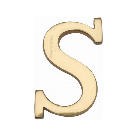 This is an image of a Heritage Brass - Alphabet S Pin Fix 51mm (2") Polished Brass Finish, c1565-2-s-pb that is available to order from Trade Door Handles in Kendal.