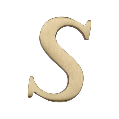 This is an image of a Heritage Brass - Alphabet S Pin Fix 51mm (2") Satin Brass Finish, c1565-2-s-sb that is available to order from Trade Door Handles in Kendal.