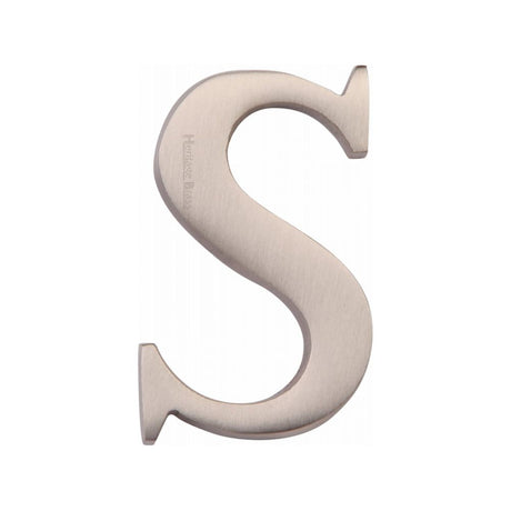 This is an image of a Heritage Brass - Alphabet S Pin Fix 51mm (2") Satin Nickel Finish, c1565-2-s-sn that is available to order from Trade Door Handles in Kendal.