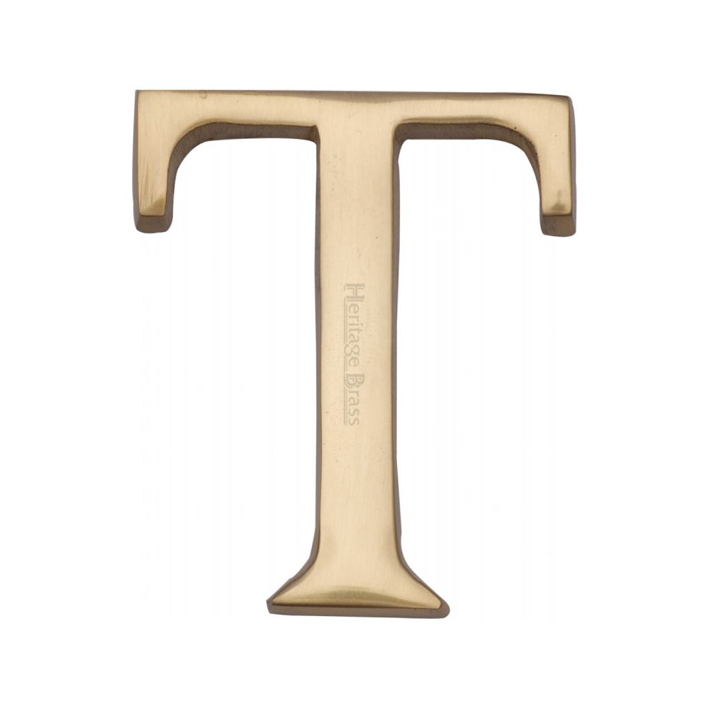 This is an image of a Heritage Brass - Alphabet T Pin Fix 51mm (2") Polished Brass Finish, c1565-2-t-pb that is available to order from Trade Door Handles in Kendal.