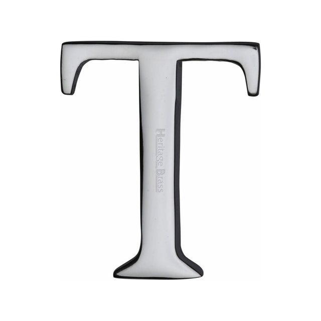 This is an image of a Heritage Brass - Alphabet T Pin Fix 51mm (2") Polished Chrome Finish, c1565-2-t-pc that is available to order from Trade Door Handles in Kendal.