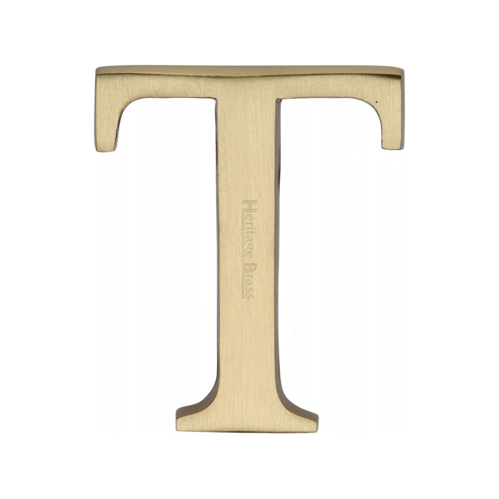 This is an image of a Heritage Brass - Alphabet T Pin Fix 51mm (2") Satin Brass Finish, c1565-2-t-sb that is available to order from Trade Door Handles in Kendal.