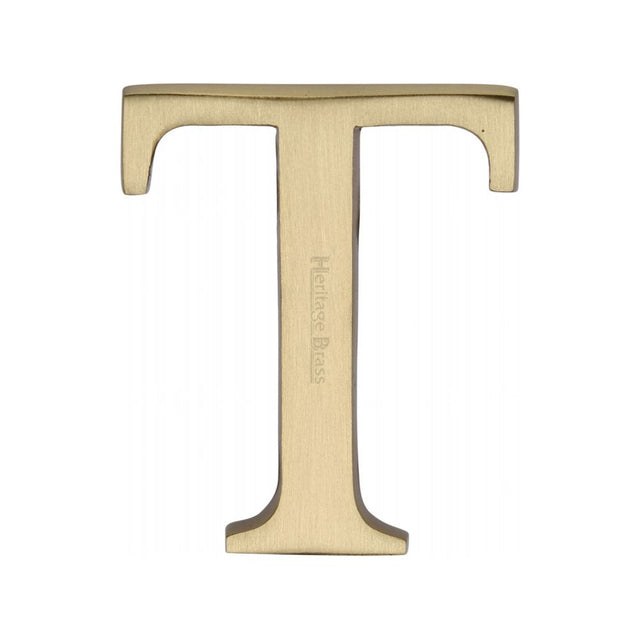 This is an image of a Heritage Brass - Alphabet T Pin Fix 51mm (2") Satin Brass Finish, c1565-2-t-sb that is available to order from Trade Door Handles in Kendal.