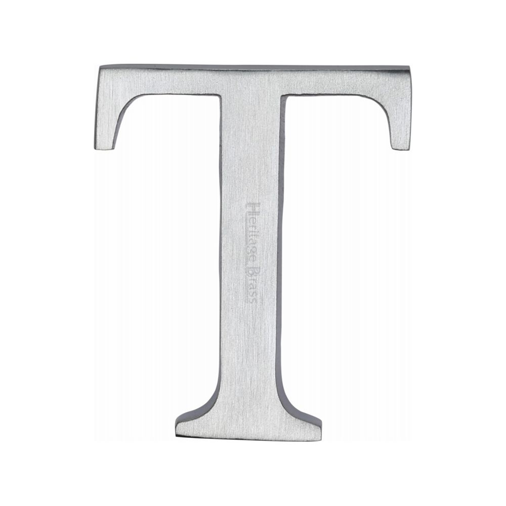 This is an image of a Heritage Brass - Alphabet T Pin Fix 51mm (2") Satin Chrome Finish, c1565-2-t-sc that is available to order from Trade Door Handles in Kendal.