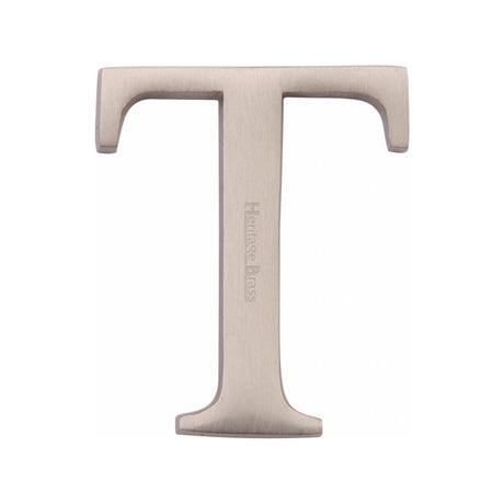 This is an image of a Heritage Brass - Alphabet T Pin Fix 51mm (2") Satin Nickel Finish, c1565-2-t-sn that is available to order from Trade Door Handles in Kendal.