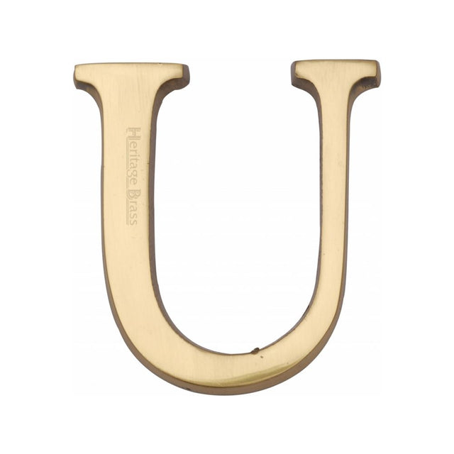 This is an image of a Heritage Brass - Alphabet U Pin Fix 51mm (2") Polished Brass Finish, c1565-2-u-pb that is available to order from Trade Door Handles in Kendal.