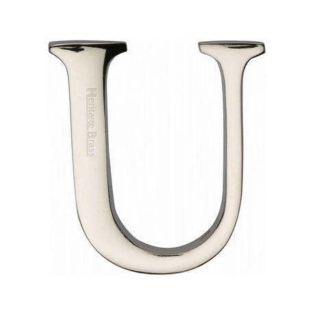 This is an image of a Heritage Brass - Alphabet U Pin Fix 51mm (2") Polished Nickel Finish, c1565-2-u-pnf that is available to order from Trade Door Handles in Kendal.