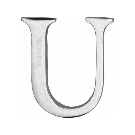 This is an image of a Heritage Brass - Alphabet U Pin Fix 51mm (2") Satin Chrome Finish, c1565-2-u-sc that is available to order from Trade Door Handles in Kendal.