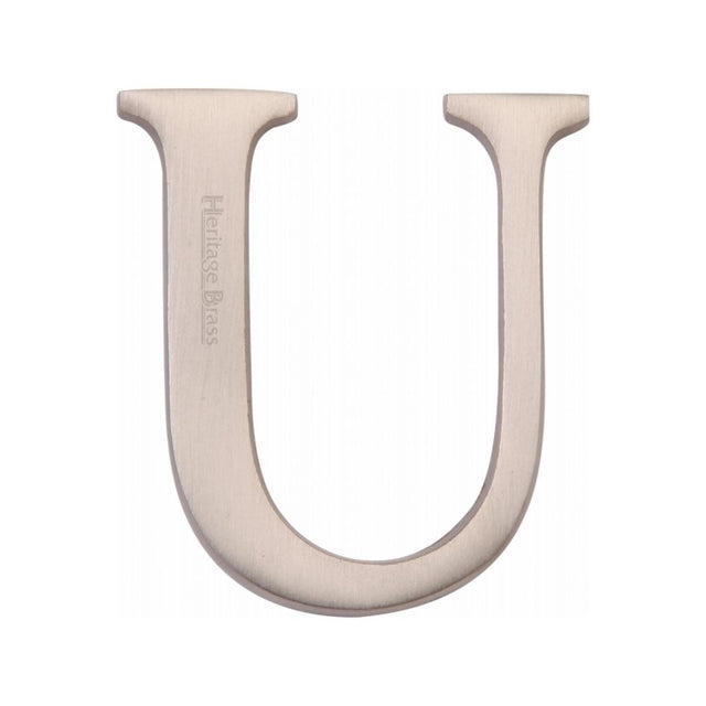 This is an image of a Heritage Brass - Alphabet U Pin Fix 51mm (2") Satin Nickel Finish, c1565-2-u-sn that is available to order from Trade Door Handles in Kendal.