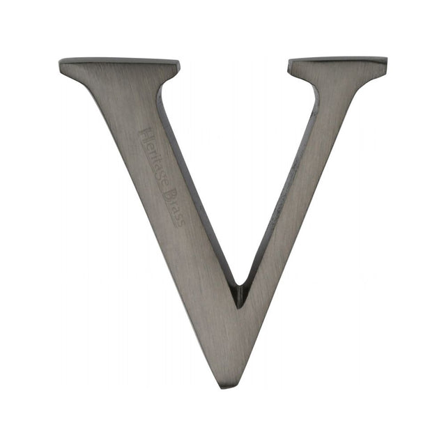 This is an image of a Heritage Brass - Alphabet V Pin Fix 51mm (2") Matt Bronze Finish, c1565-2-v-mb that is available to order from Trade Door Handles in Kendal.