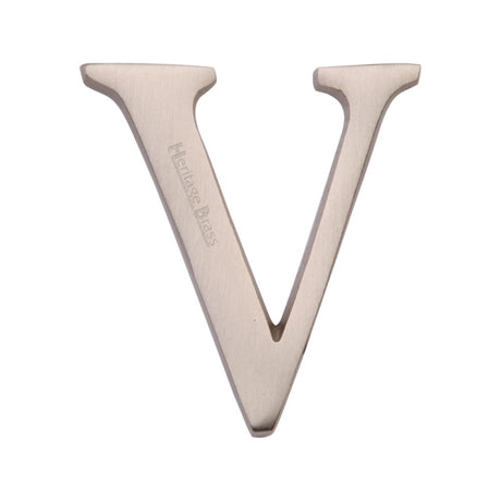 This is an image of a Heritage Brass - Alphabet V Pin Fix 51mm (2") Satin Nickel Finish, c1565-2-v-sn that is available to order from Trade Door Handles in Kendal.