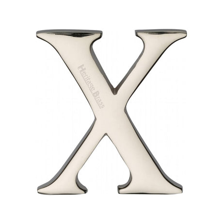 This is an image of a Heritage Brass - Alphabet X Pin Fix 51mm (2") Polished Nickel Finish, c1565-2-x-pnf that is available to order from Trade Door Handles in Kendal.