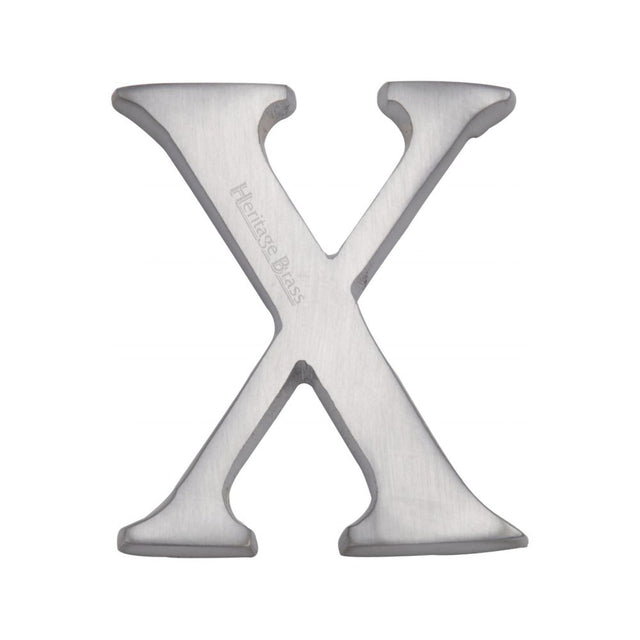 This is an image of a Heritage Brass - Alphabet X Pin Fix 51mm (2") Satin Chrome Finish, c1565-2-x-sc that is available to order from Trade Door Handles in Kendal.