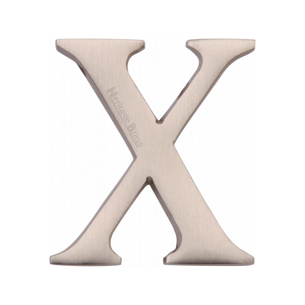 This is an image of a Heritage Brass - Alphabet X Pin Fix 51mm (2") Satin Nickel Finish, c1565-2-x-sn that is available to order from Trade Door Handles in Kendal.