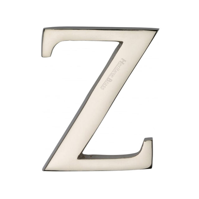 This is an image of a Heritage Brass - Alphabet Z Pin Fix 51mm (2") Polished Nickel Finish, c1565-2-z-pnf that is available to order from Trade Door Handles in Kendal.