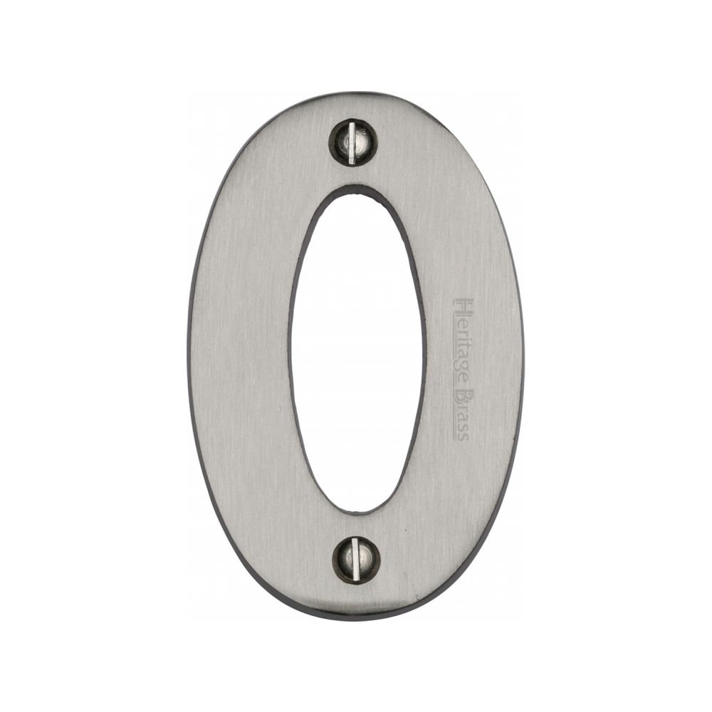 This is an image of a Heritage Brass - Numeral 0 Face Fix 76mm (3") Satin Nickel Finish, c1566-0-sn that is available to order from Trade Door Handles in Kendal.