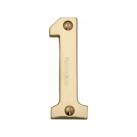 This is an image of a Heritage Brass - Numeral 1 Face Fix 76mm (3") Polished Brass Finish, c1566-1-pb that is available to order from Trade Door Handles in Kendal.