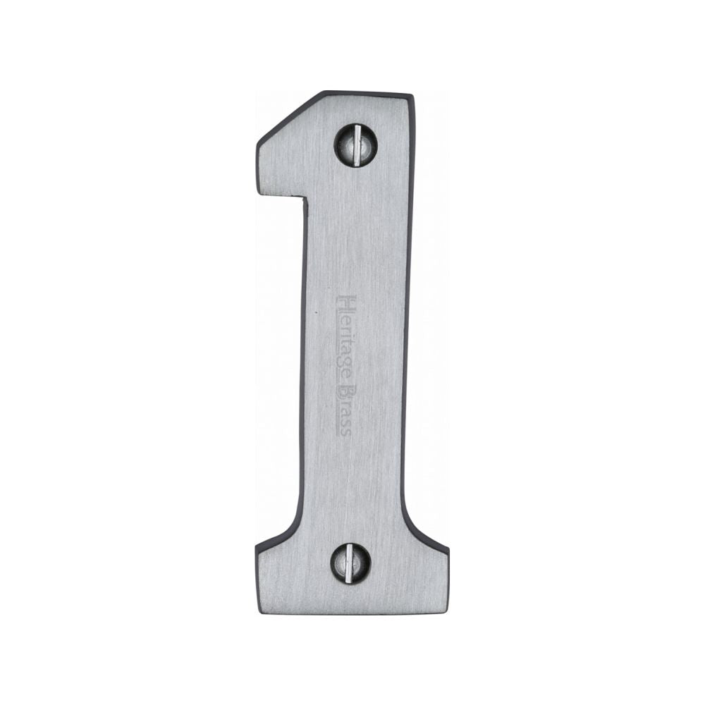 This is an image of a Heritage Brass - Numeral 1 Face Fix 76mm (3") Satin Chrome Finish, c1566-1-sc that is available to order from Trade Door Handles in Kendal.