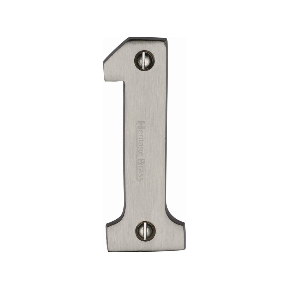 This is an image of a Heritage Brass - Numeral 1 Face Fix 76mm (3") Satin Nickel Finish, c1566-1-sn that is available to order from Trade Door Handles in Kendal.