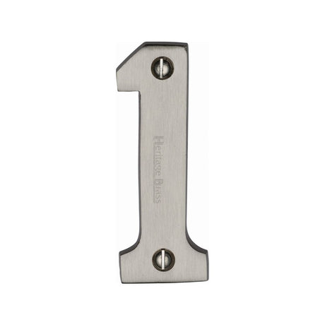 This is an image of a Heritage Brass - Numeral 1 Face Fix 76mm (3") Satin Nickel Finish, c1566-1-sn that is available to order from Trade Door Handles in Kendal.