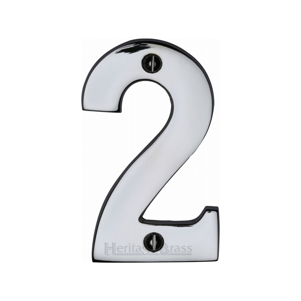 This is an image of a Heritage Brass - Numeral 2 Face Fix 76mm (3") Polished Chrome Finish, c1566-2-pc that is available to order from Trade Door Handles in Kendal.