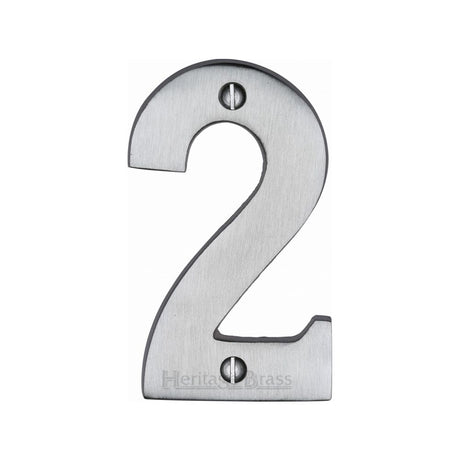 This is an image of a Heritage Brass - Numeral 2 Face Fix 76mm (3") Satin Chrome Finish, c1566-2-sc that is available to order from Trade Door Handles in Kendal.