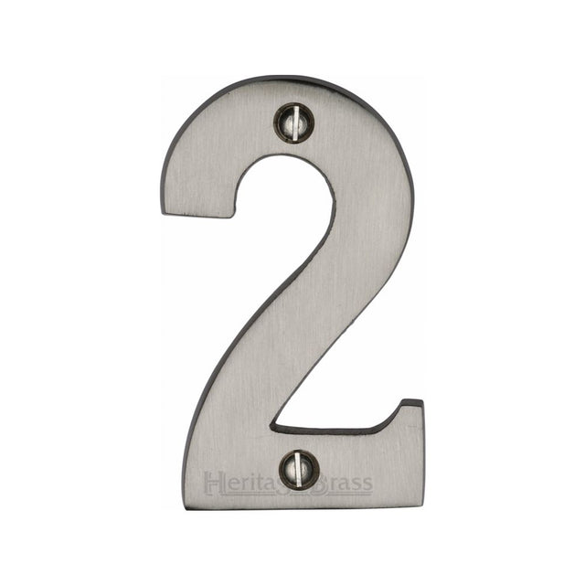 This is an image of a Heritage Brass - Numeral 2 Face Fix 76mm (3") Satin Nickel Finish, c1566-2-sn that is available to order from Trade Door Handles in Kendal.