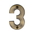 This is an image of a Heritage Brass - Numeral 3 Face Fix 76mm (3") Antique Brass Finish, c1566-3-at that is available to order from Trade Door Handles in Kendal.